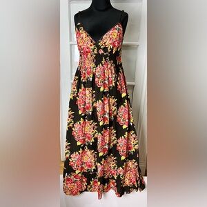 Speed Control Dark Brown Maxi Skirt with Pink & Yellow Floral Print